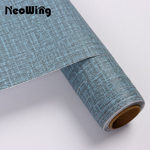 NeoWing Blue Faux Linen Grasscloth Wallpaper