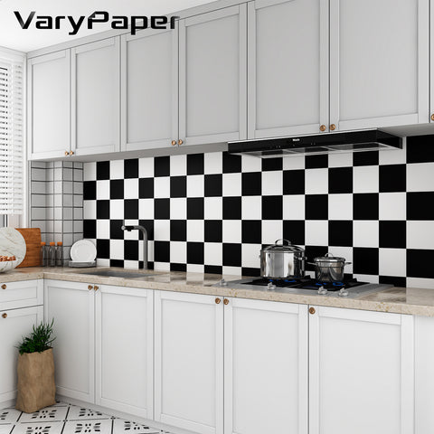 VaryPaper 15.7''x118'' Checkered Contact Paper Peel and Stick Black and White Checkered Wallpaper Vinyl Decorative Wall Paper On Kitchen Backsplash Self Adhesive Floor Tile for Bedroom Living Room